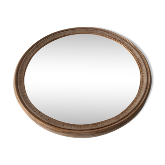 Large round mirror frame patinated wood 70 cm