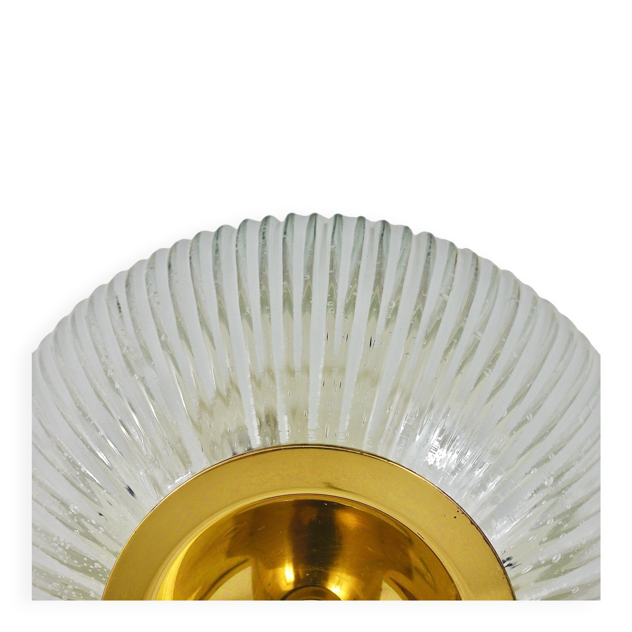 Large striped glass ceiling lamp in brass, Limburg, Germany, 1970s.