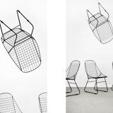 Original Vintage Scandinavian Mid-Century Modern Minimalist Black Wire Prototype Chair, 1960s, Set o