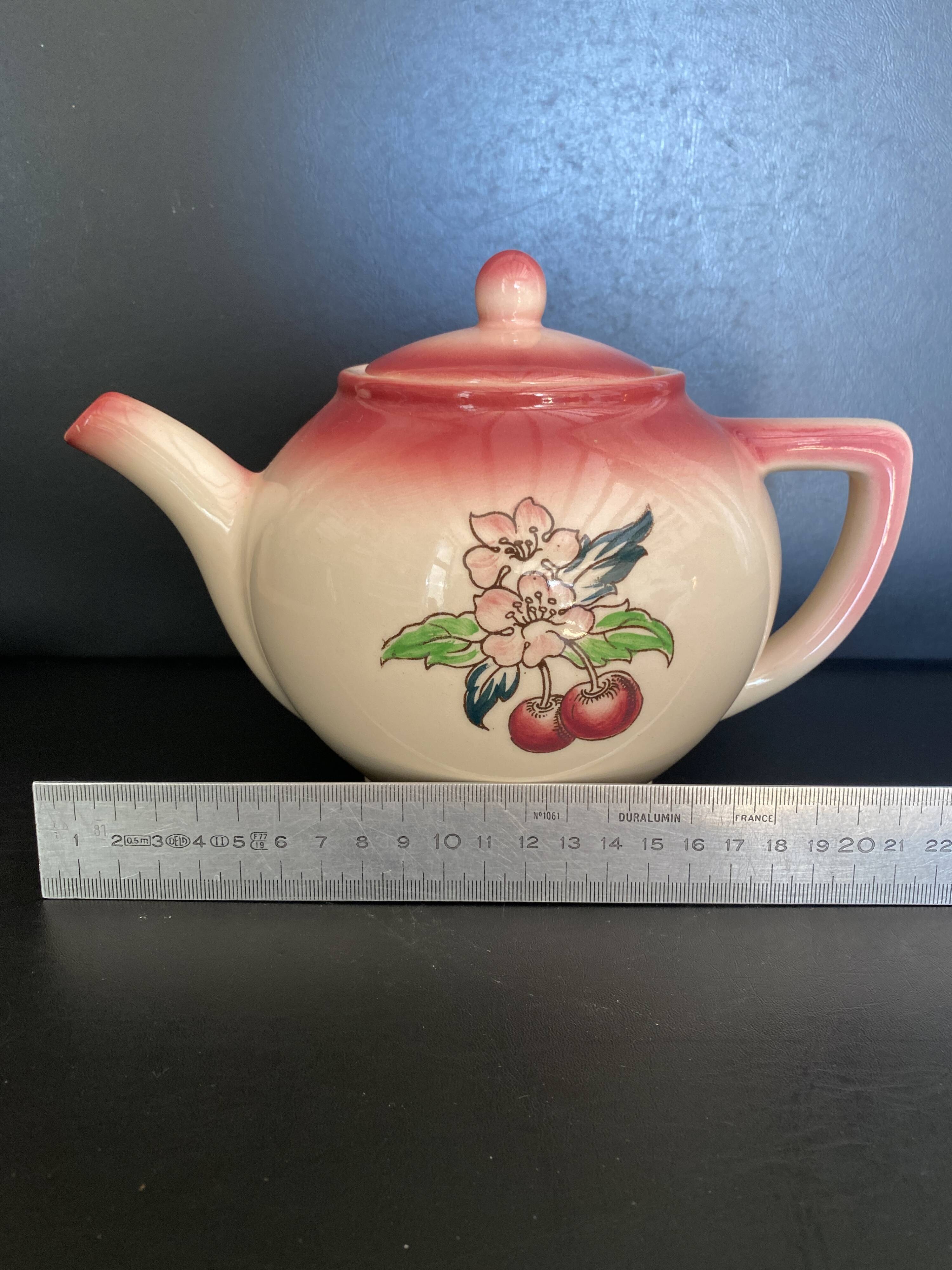 🍒 Magnificent Vintage Longwy Teapot - Cherry Decor - Handmade