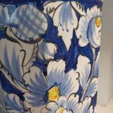 Porte parapluie octogonal en faïence bleue vintage