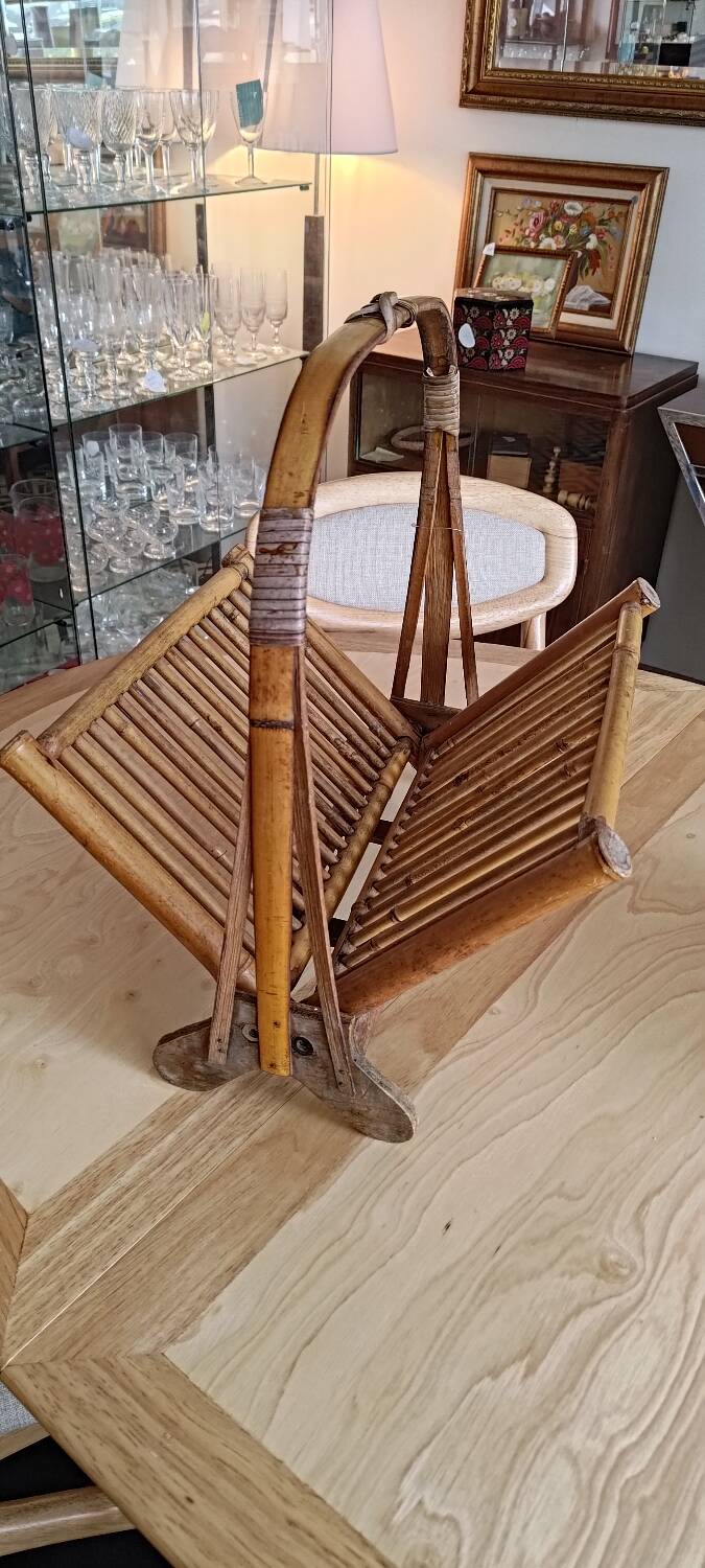 Vintage seventies foldable bamboo magazine rack