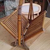 Vintage seventies foldable bamboo magazine rack