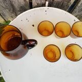 Old orangeade service blown glass carafe + 5 vintage verico glasses #a680