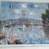 Lithographie Charles Polliaci port de Honfleur frégate 1979 dédicace