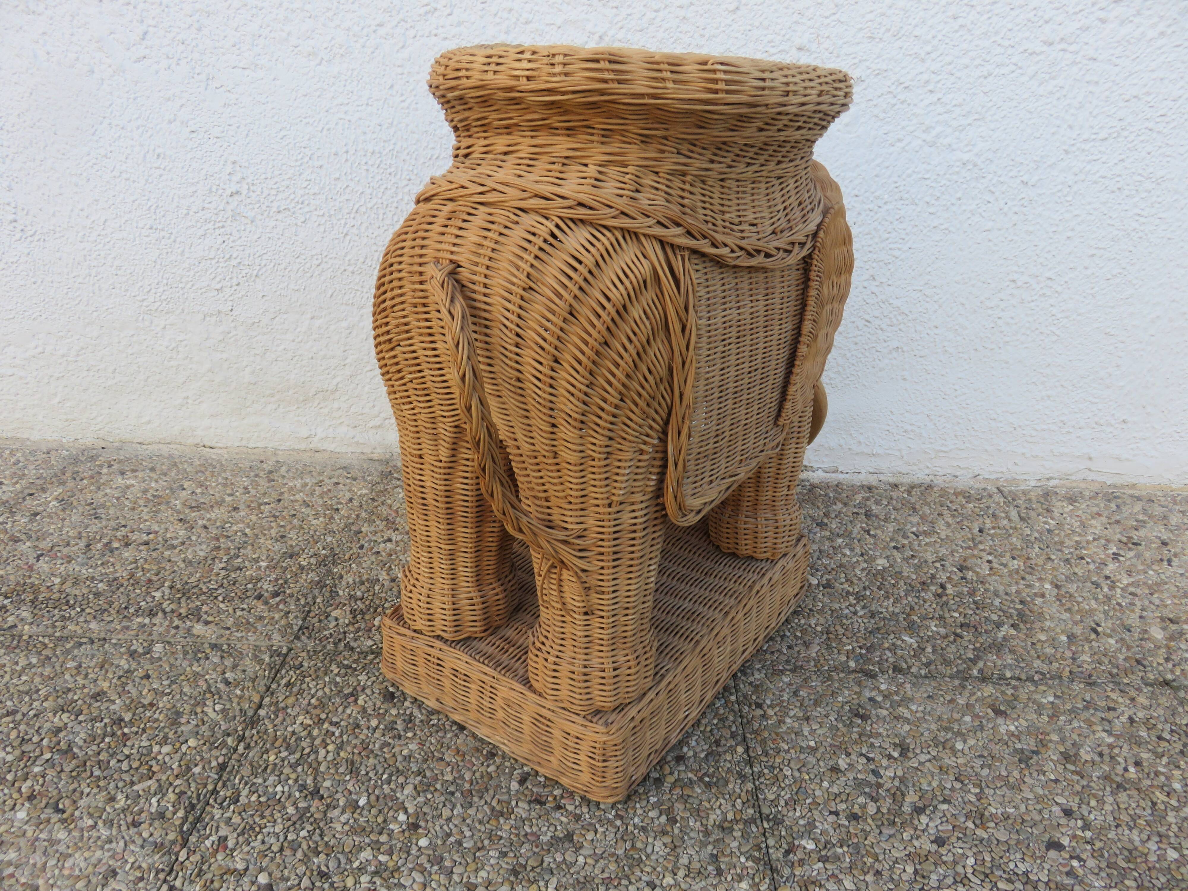 Side table or end table "elephant" in rattan, wicker, 1960s 70s