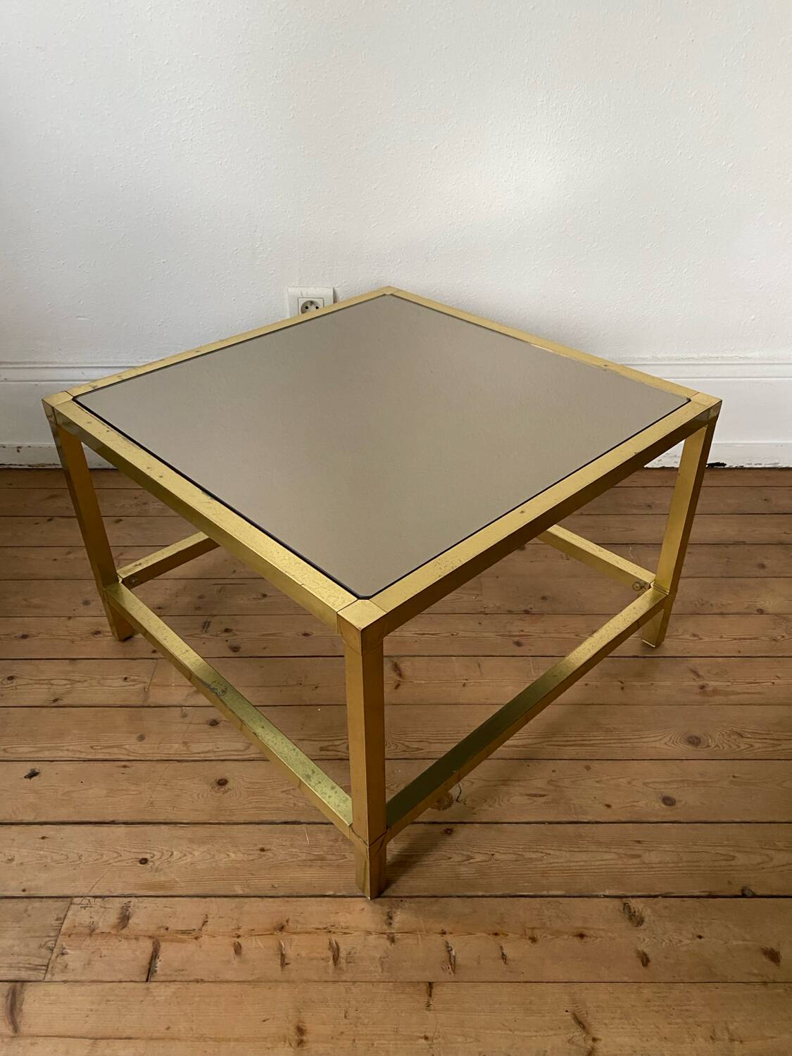 Vintage square brass and smoked glass coffee table
