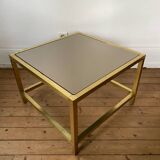 Table basse carré en laiton et verre fumé vintage