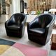 Paire fauteuil cabriolet cuir noir 1990