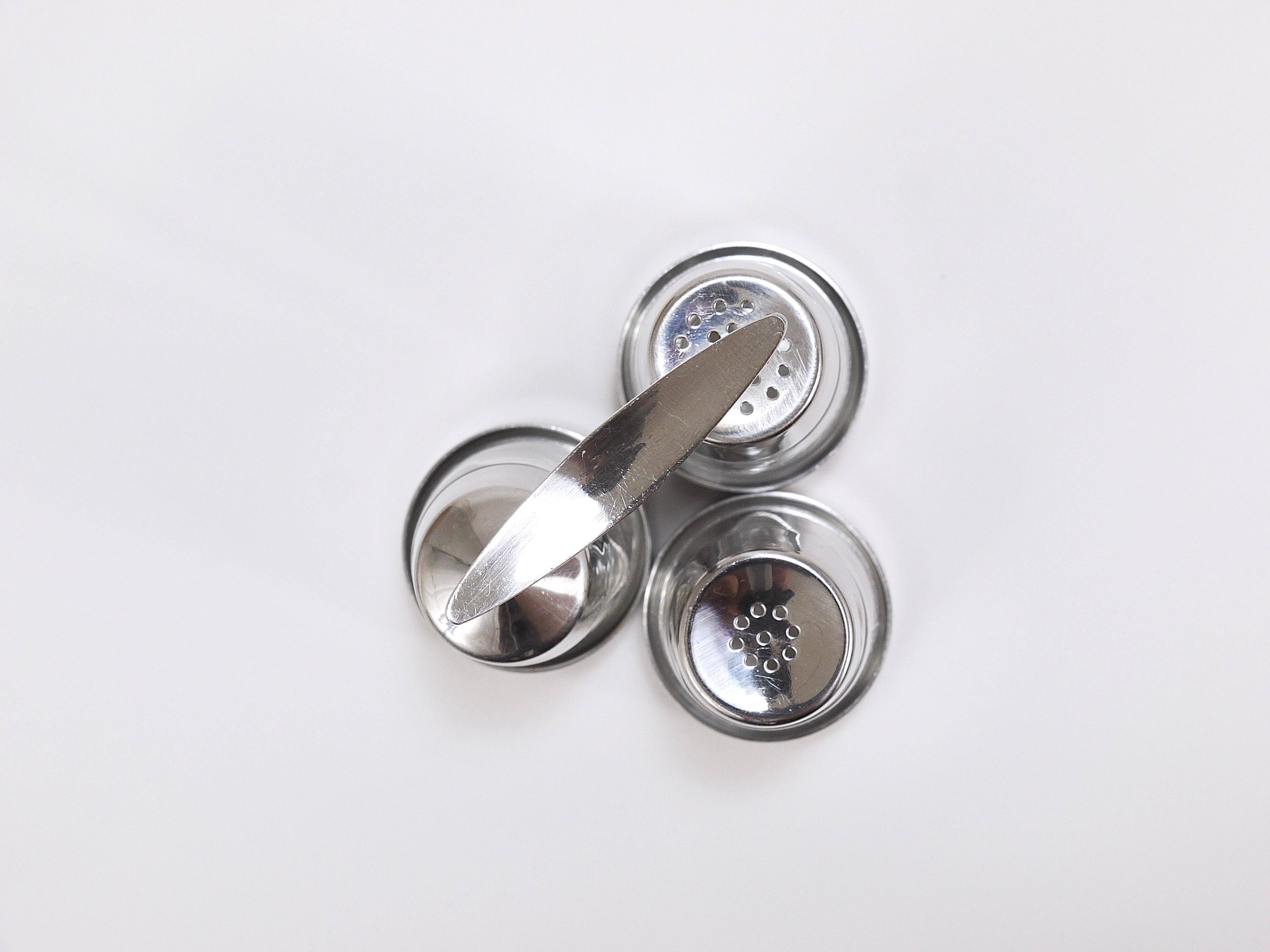 Set of condiments Marianne Denzel salt and pepper, Berndorf, Austria, 1960s