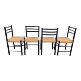 Mid-Century Dining Ladder Chairs with Rush Seats, 1960s, Set of 4