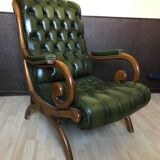 Fauteuil Chesterfield en cuir vert vintage