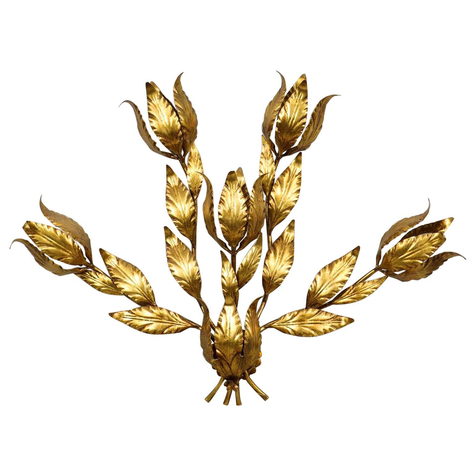 Hollywood Regency Hans Kögl Gilded Metal Floral Leaf Monumental Wall Sconce