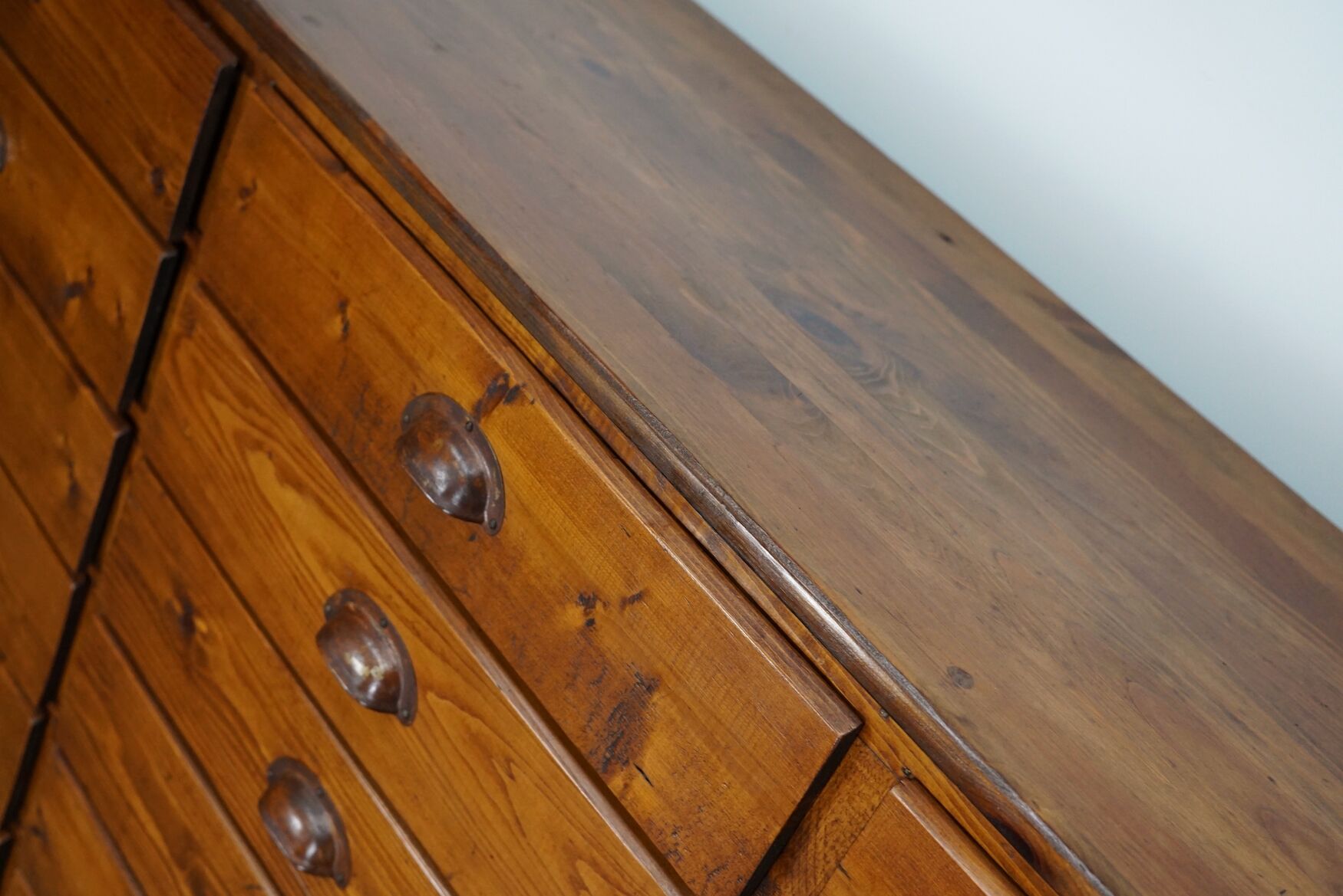 Dutch pine industrial apothecary cabinet, 1950s