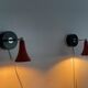 Pair of red metal wall lights AGE, 1970s, Italy