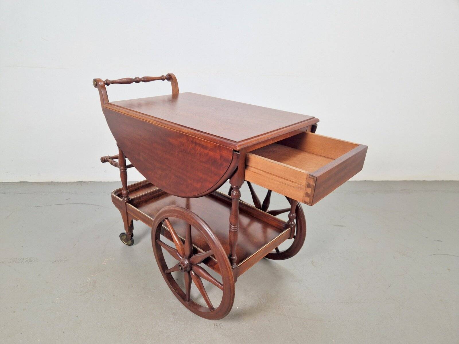 Vintage French Folding Spindle Bar Cart in Wood, 1960s
