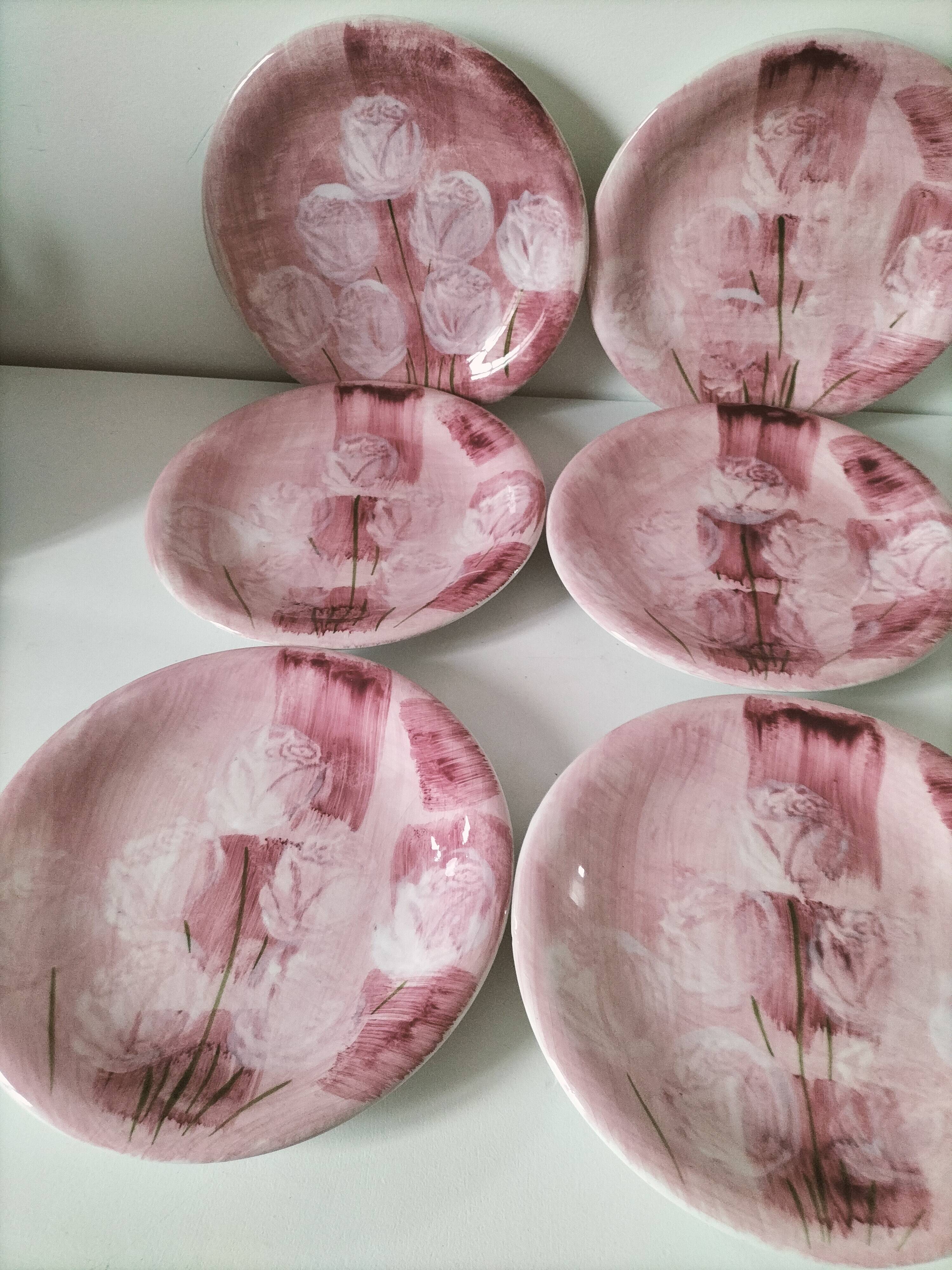 Set of 6 Italian plates CAPA San Polo hand-painted from the 1970s.