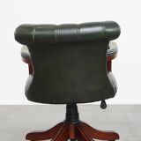 Timeless English style green cowhide chesterfield office chair on casters