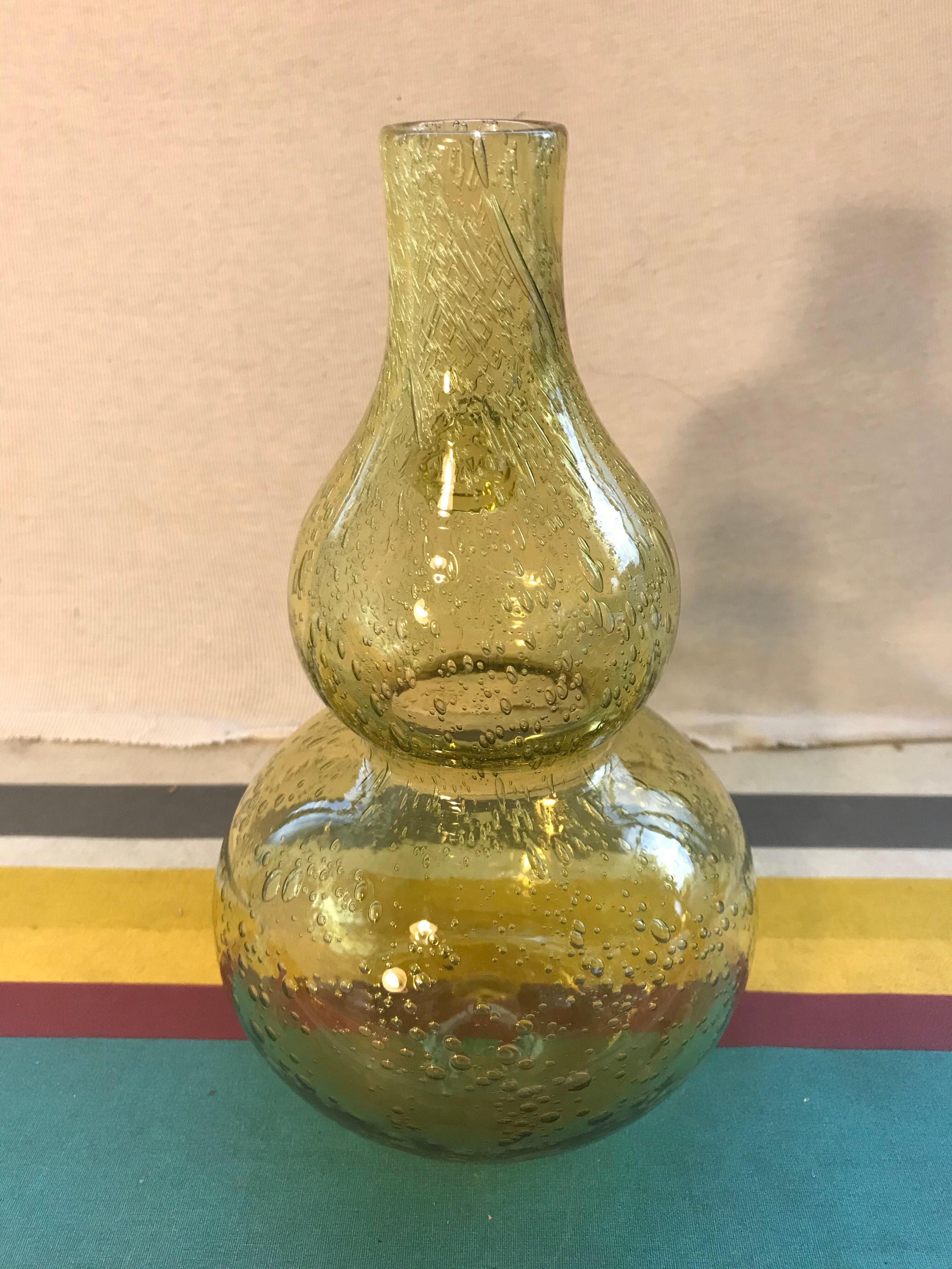 Pair Old Bottle BIOT Yellow Bullized Blown Glass - Bouchon