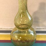 Paire d'ancienne bouteilles Biot verre soufflé bullé jaune avec bouchon