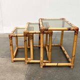 Nest of bamboo and glass tables in mid-century style, 1960s, set of 3.