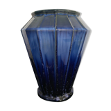 Vase ancien bleu en céramique émaillée