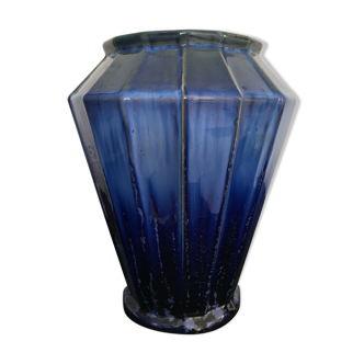 Old blue enamelled ceramic vase