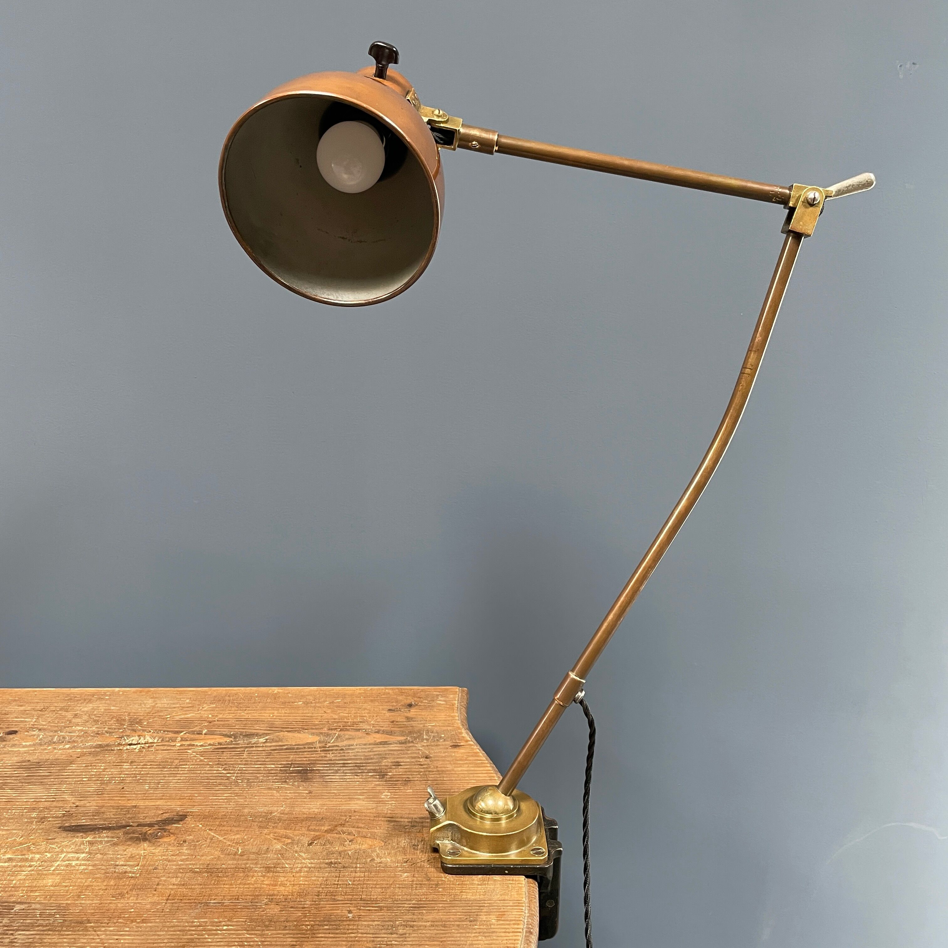 Industria Rotterdam clamp lamp made of brass and copper from the 1930s