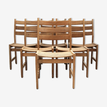 Series of six vintage Scandinavian oak chairs, Kurt Ostervig