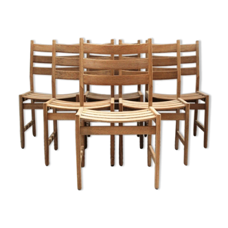 Series of six vintage Scandinavian oak chairs, Kurt Ostervig