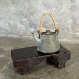 Small stool, black solid teak accent stool wabi-sabi L30 W8.5 H6.