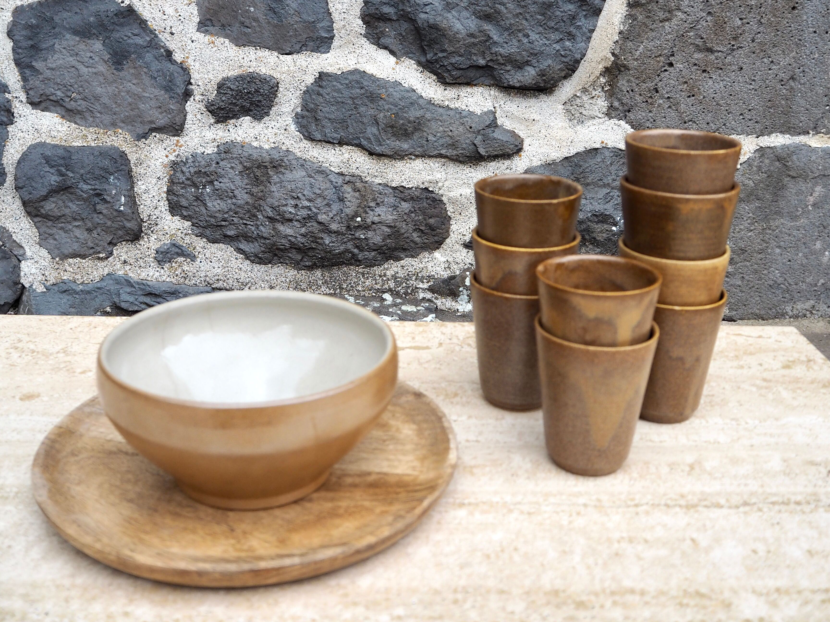 Set of 9 cups in Digoin sandstone