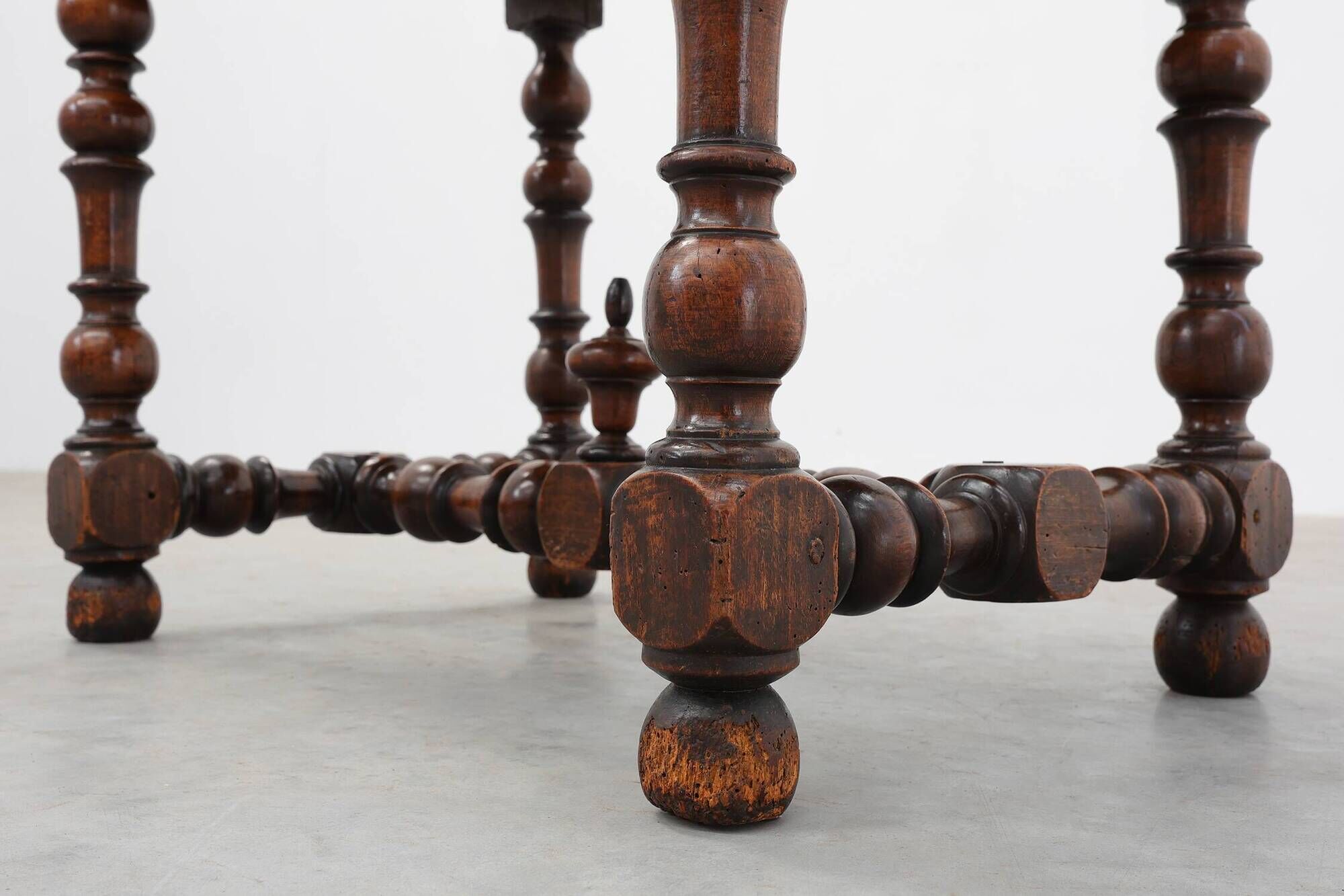 French Louis XIII Walnut Side Table with Drawer and Turned Legs, circa 1850