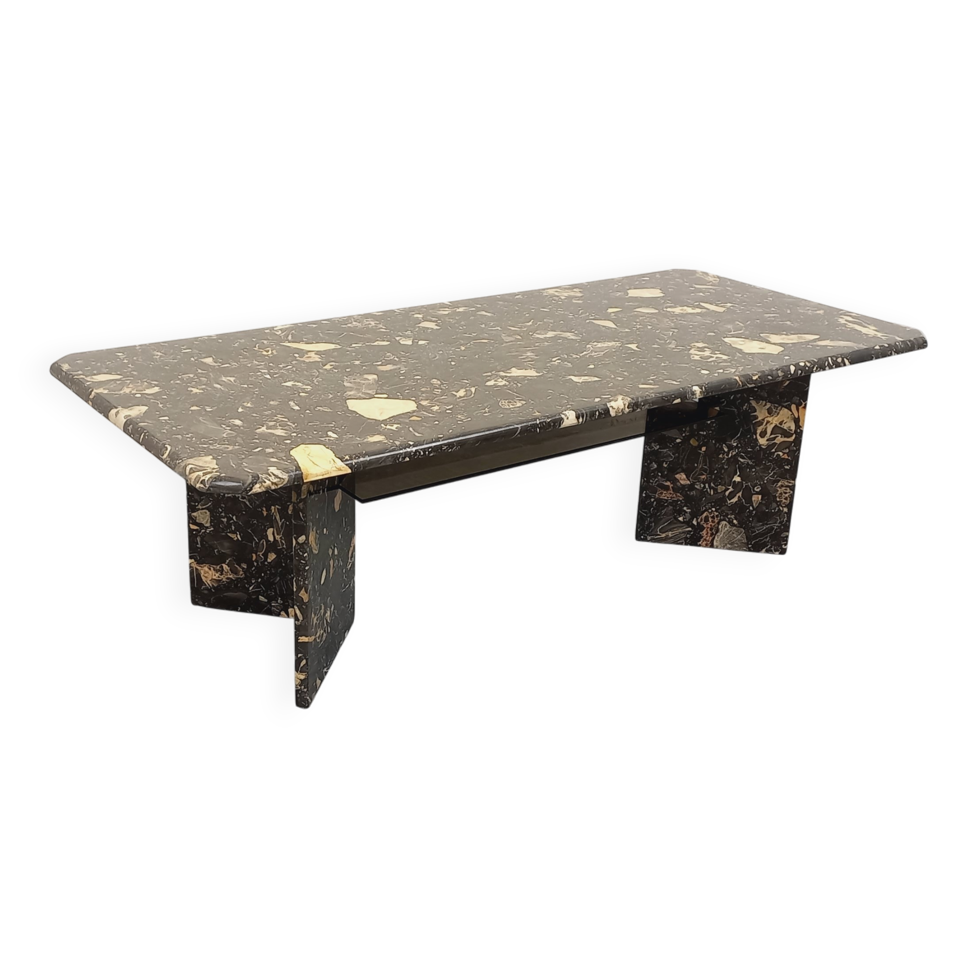 Vintage rectangular coffee table in black marble and smoked glass from the 1970s.