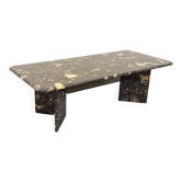 Table basse rectangulaire vintage en marbre noir et verre fumé années 70