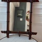 Barber mirror in solid oak bamboo way 30s-40s, 60x50 cm