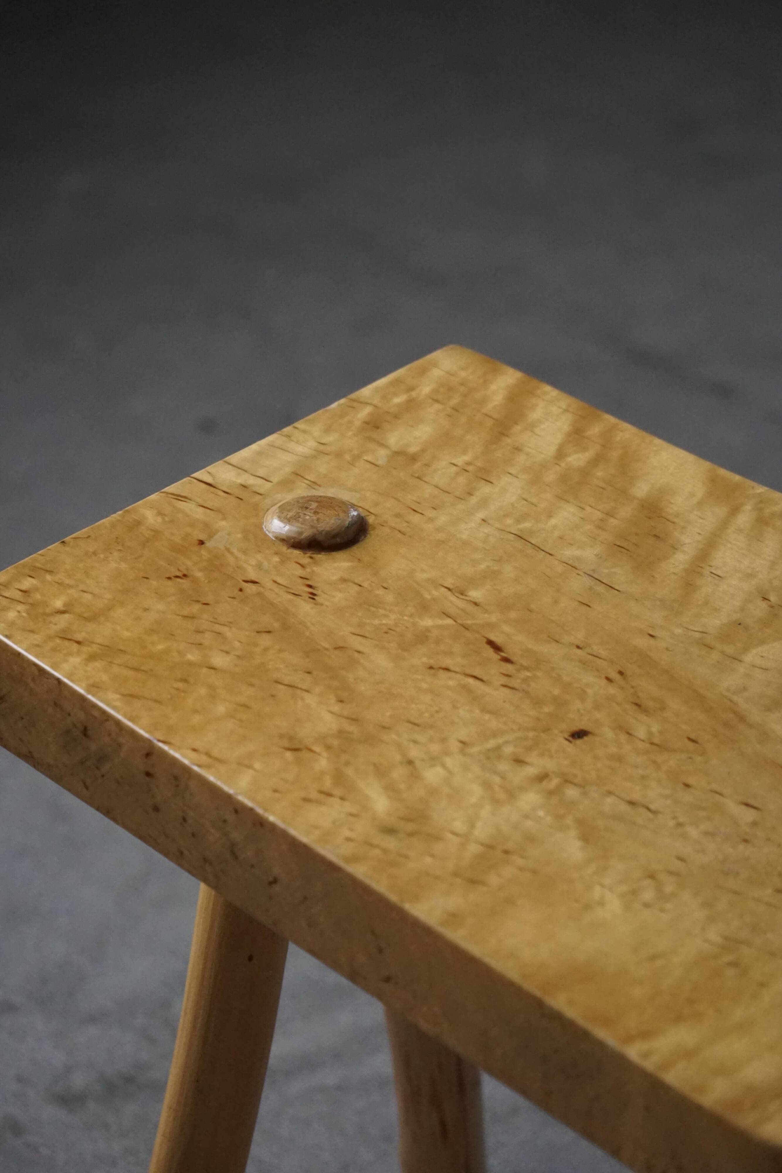 Wabi-Sabi stool in handmade birch, modern Scandinavian style, 1960s.