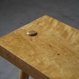 Wabi-Sabi stool in handmade birch, modern Scandinavian style, 1960s.