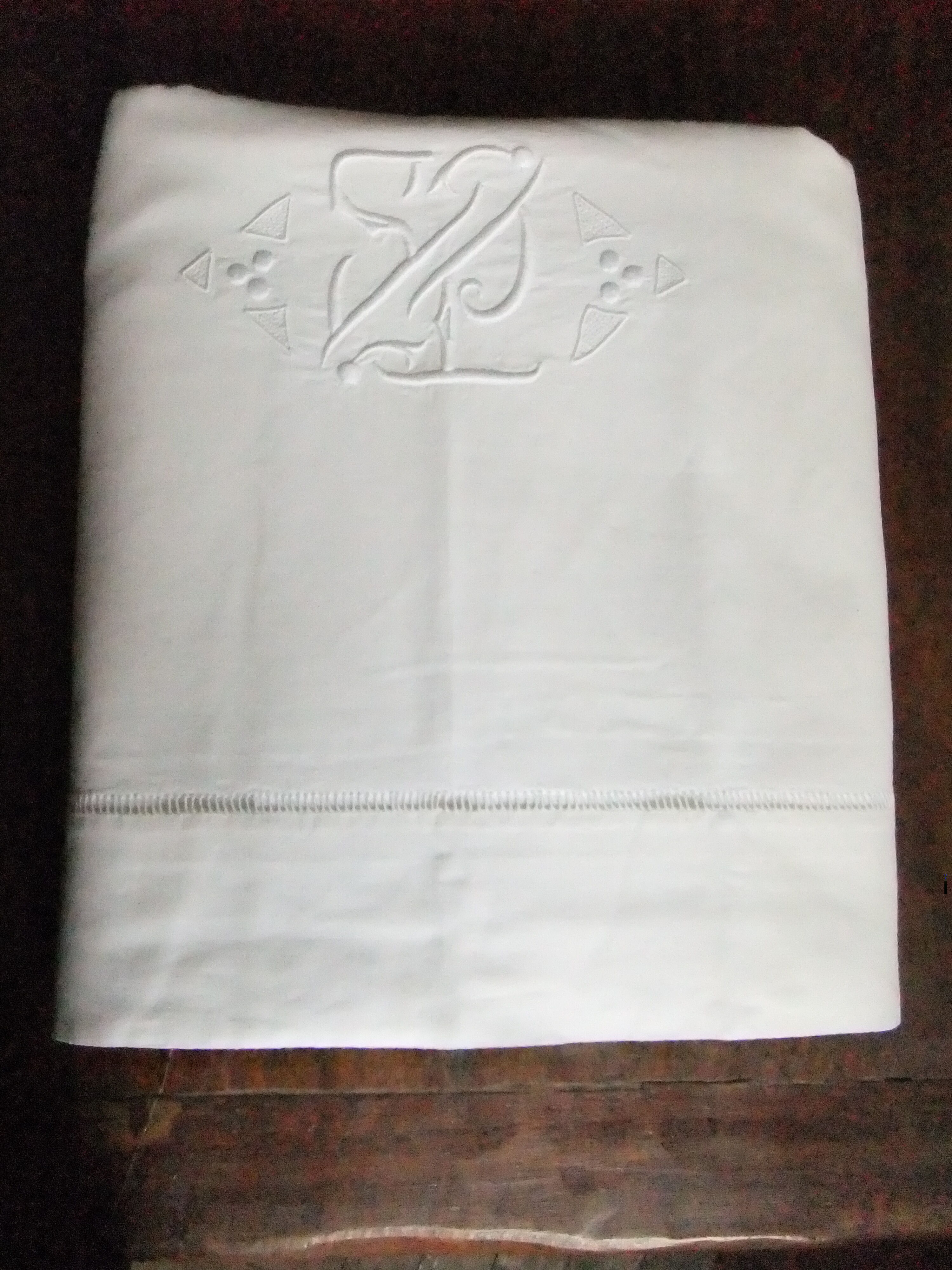 Old sheet linen embroidery monogram day curtain fabrics