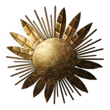 Brutalist sun floral wall lamp, gold leaf gilded metal, Italy, 1970