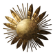 Brutalist sun floral wall lamp, gold leaf gilded metal, Italy, 1970