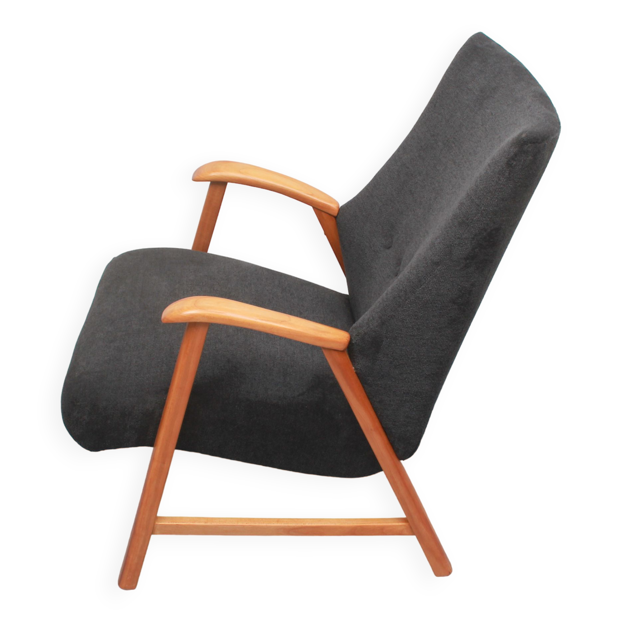 1950s armchair in anthracite velour, completly restored