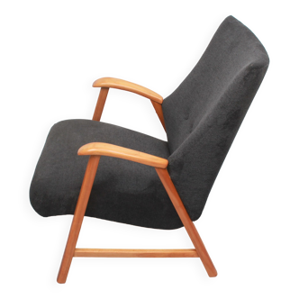 Fauteuil des années 1950 en velours anthracite, entièrement restauré