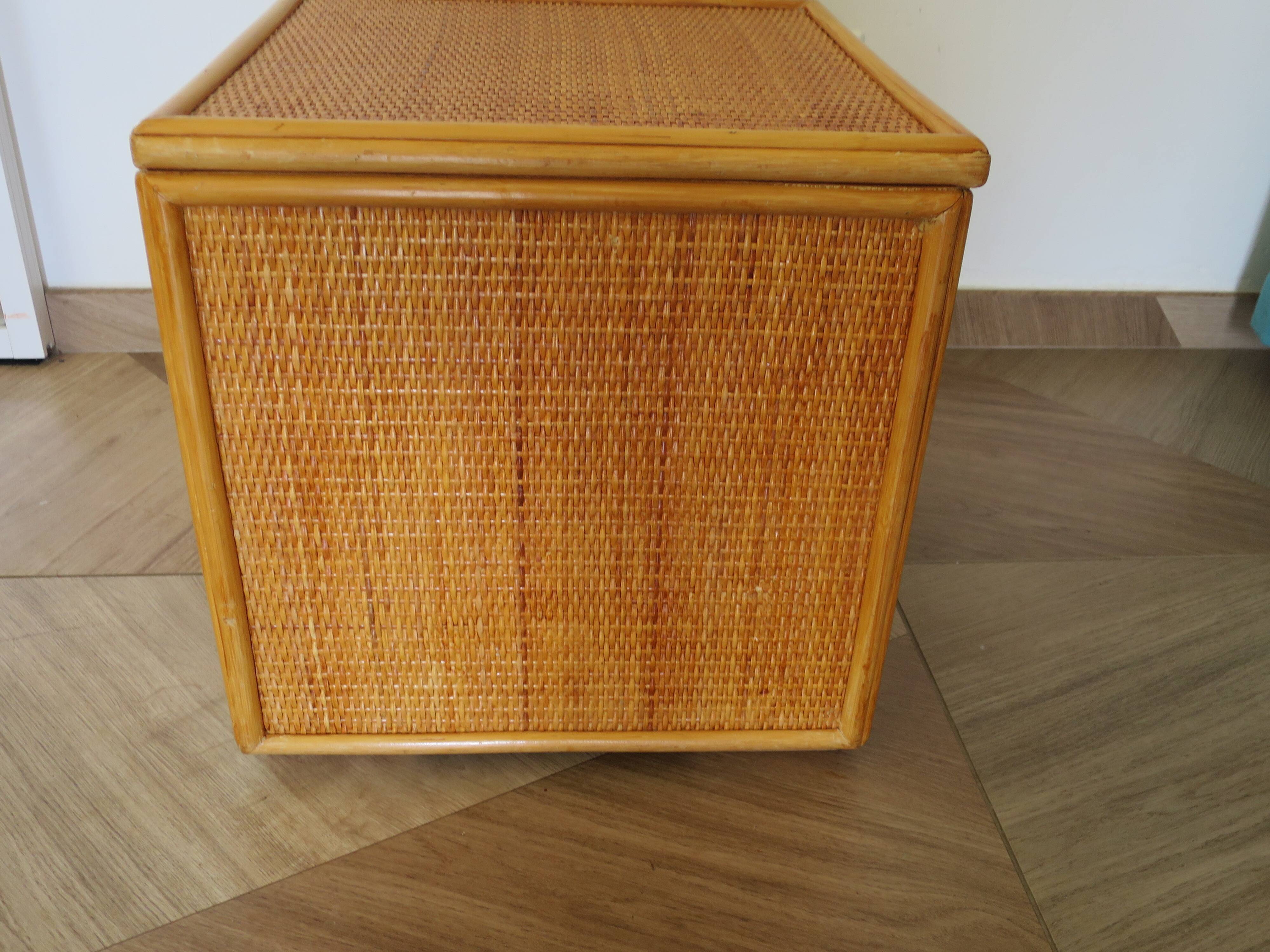 Woven rattan chest, wood and bamboo, 1980s