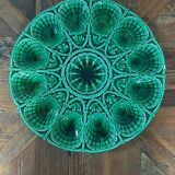 Antique green majolica oyster dish – Sarreguemines