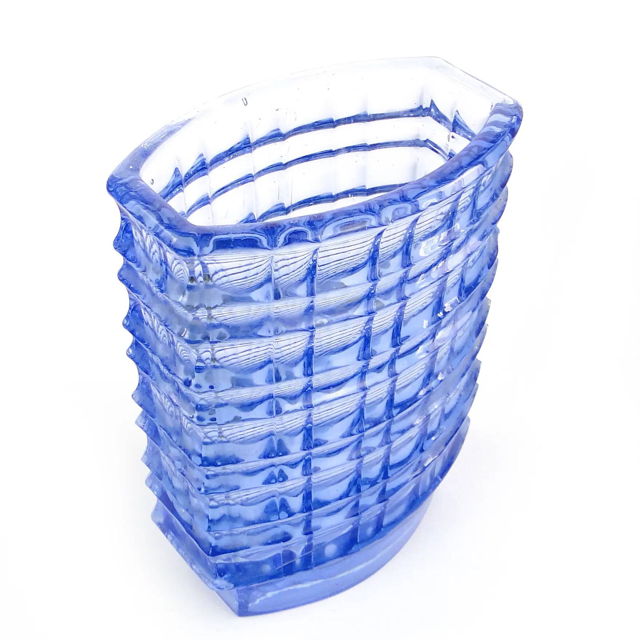 Optical vase, mid-century modern, transparent glass, designed by J. Drost, Ząbkowice, Poland, 1970s