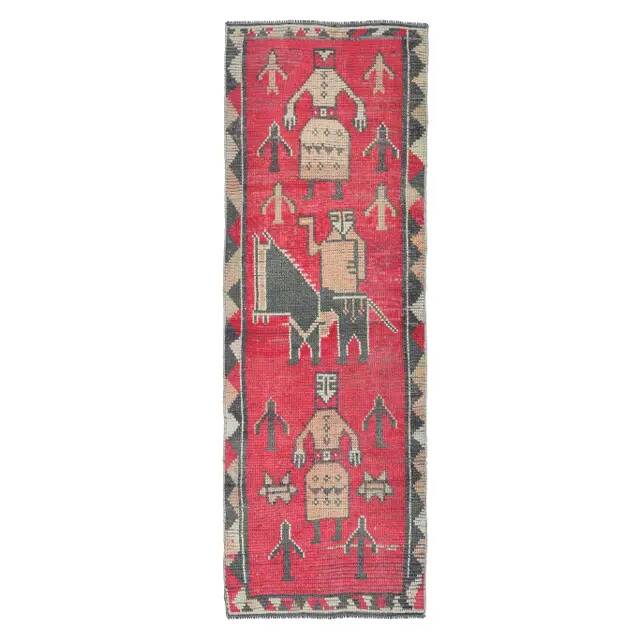 Vintage Turkish Hand-Knotted Wool Cotton Pink Runner Rug 85x260