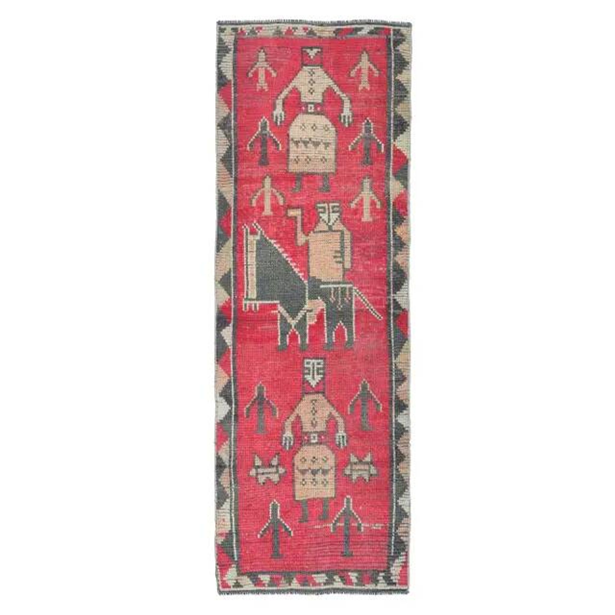 Vintage Turkish Hand-Knotted Wool Cotton Pink Runner Rug 85x260
