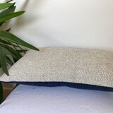 Coussin bi face blanc tressé noir bleu marine