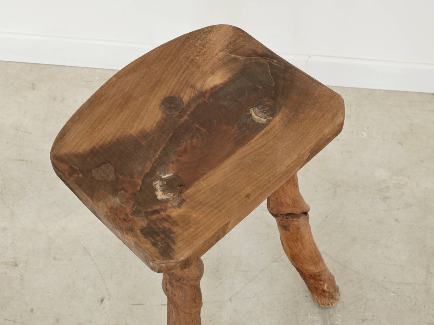 Vintage brutalist wooden stool 1